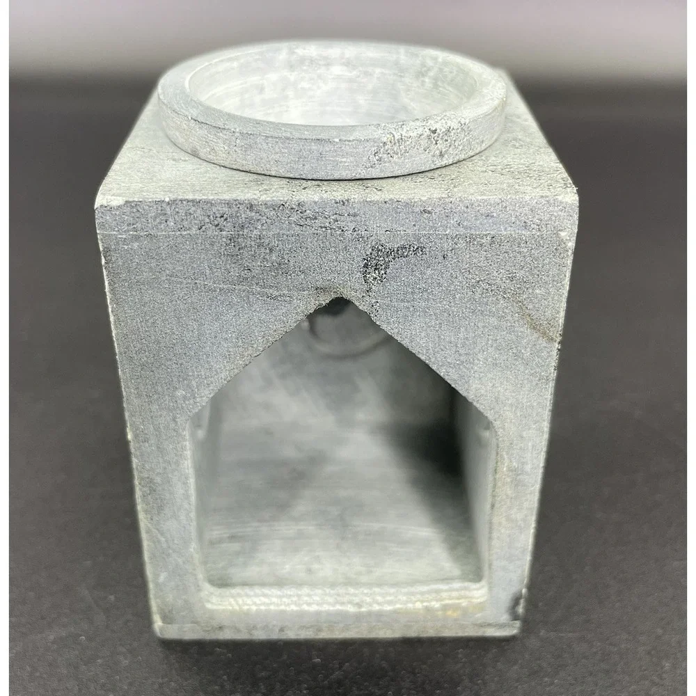 Essential Oil Burner Handcarved Soapstone Gray Om Symbol Made In India - Picture 4 of 14